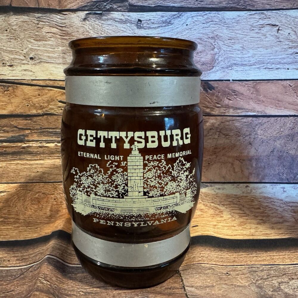 Vintage Gettysburg PA Souvenir Mug Siesta Ware Amber Glass Barrel Wood Handle